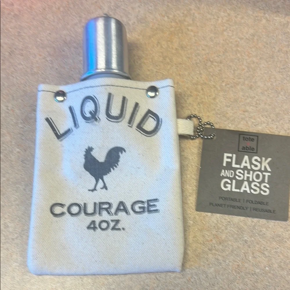 Tote+Able Flask and Shot Glass Liquid Courage 4oz Flask